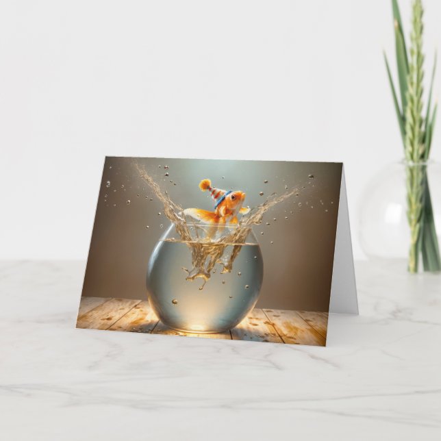 Birthday Goldfish Jumping Out of Fishbowl Card (Front)