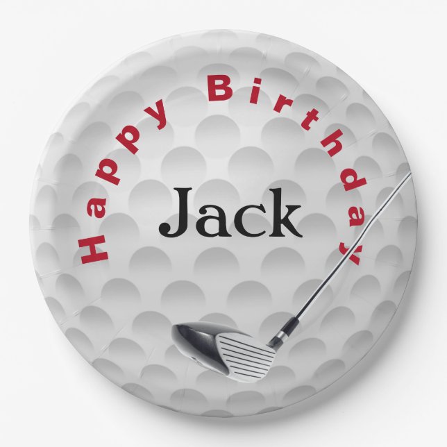 Birthday Golf Ball And Club Paper Plate (Front)