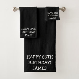 Birthday Golfer Funny 80th Black Dad  Bath Towel Set