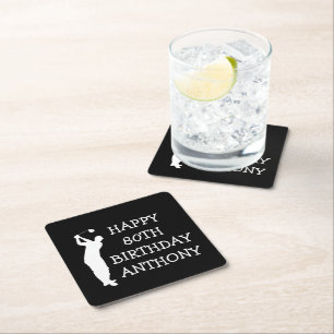 Birthday Golfer Funny 80th happy Dad Par Square Paper Coaster