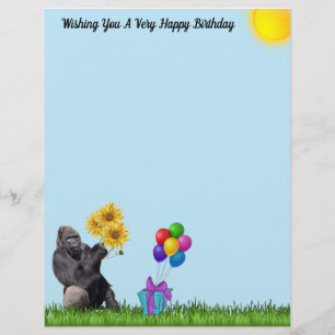 Birthday Gorilla with Balloons and Sunflowers 