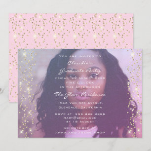 Birthday Graduate Party Photo Pink Gold Invitation