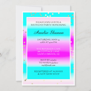  Birthday Graduate Pink Blue Gold Confetti Photo Invitation