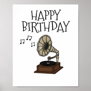 Birthday Gramophone Music Lover Musician Sticker Poster