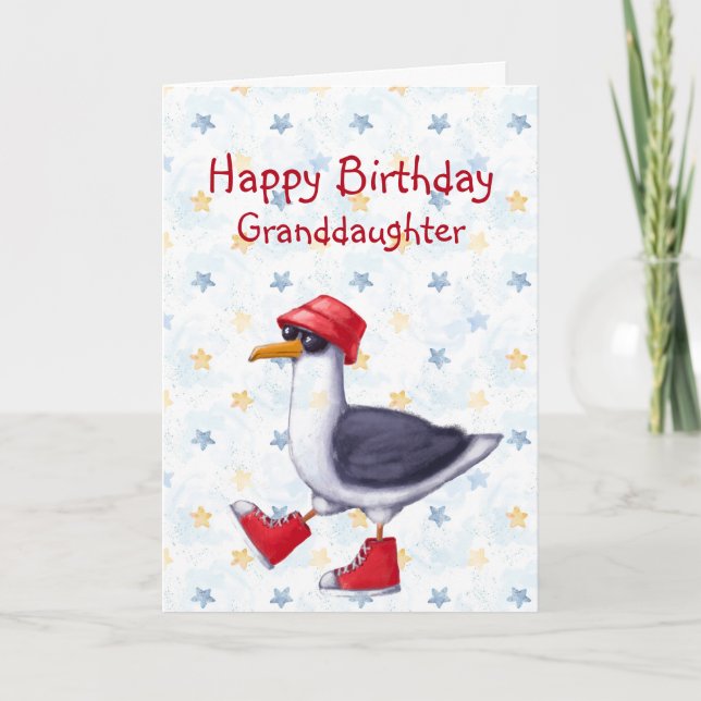 Birthday Granddaughter Fun Cute Seagull Bird  Card (Front)