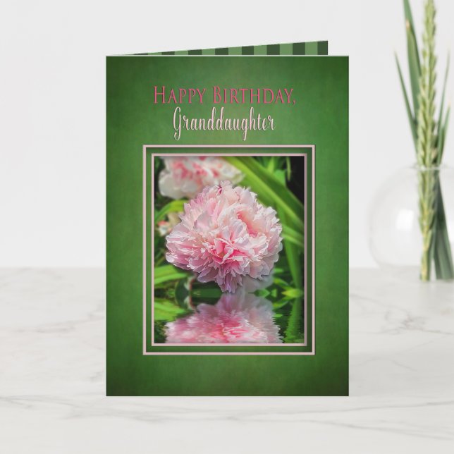 Birthday, Granddaughter, Pink Peonies/reflections Card (Front)