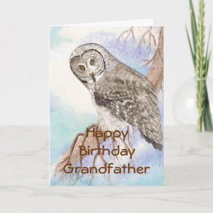 Birthday Grandfather Great Grey Owl, Bird Nature Card