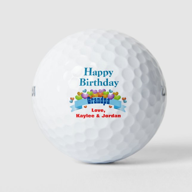 Birthday Grandpa Golfer Cute Hearts Add Name Golf Balls (Front)