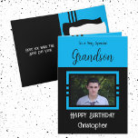 Birthday Grandson add photo name blue black Card<br><div class="desc">To a very special grandson.
Happy birthday.
Add a name and a photo.
Blue and black.</div>