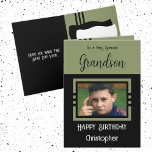 Birthday Grandson add photo name green black Card<br><div class="desc">To a very special grandson.
Happy birthday.
Add a name and a photo.
Green and black.</div>