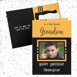 Birthday Grandson add photo name orange black Card<br><div class="desc">To a very special grandson.
Happy birthday.
Add a name and a photo.
Orange and black.</div>