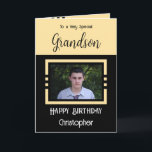 Birthday Grandson add photo name yellow black Card<br><div class="desc">To a very special grandson.
Happy birthday.
Add a name and a photo.
Yellow and black.</div>