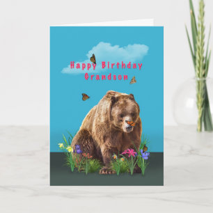 Birthday, Grandson,  Bear and Butterflies Card