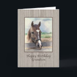 Birthday, Grandson, Brown Horse with Bridle Card<br><div class="desc">This birthday greeting card for a grandson shows the image of a brown horse standing in the paddock has a soft and dreamy quality to it.</div>