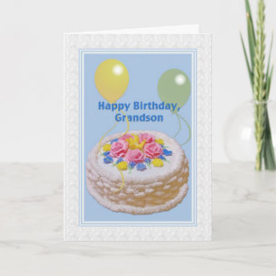 Birthday, Grandson, Cake and Balloons Card