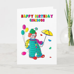 Birthday Grandson Colourful Clown Fun Image Card