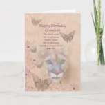 Birthday, Grandson, Cougar and Butterflies Card<br><div class="desc">The steady green eyes of a cougar stares out of a background of muted peach and pink. Butterflies and flowers decorate the edge of the image. With the main parts of the image faded into the background, the overall appearance is soft and dreamy which is in contrast to the fierceness...</div>