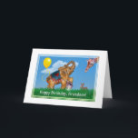 Birthday, Grandson, Elephant, Giraffe Card<br><div class="desc">This merry meeting of an elephant,  a giraffe,  and a bunny rabbit along with a yellow balloon and the moon makes a birthday greeting card with the quality of childlike innocence and wonder.</div>
