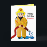 Birthday Grandson Firefighter with Water Hose Card<br><div class="desc">Fun,  bright and so cute is this little Fire-fighter in full gear.  See other categories including invitations,  mugs,  T-Shirts comning soon.</div>