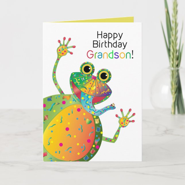 Birthday, Grandson, Frog, Kaleidoscope Collection Card (Front)
