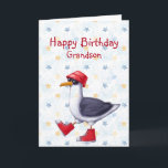 Birthday Grandson Fun Cute Seagull Bird  Card<br><div class="desc">Happy Birthday Grandson or customise Cute Seagull red boots and hat Animal Humour Funny</div>