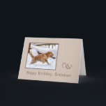 Birthday, Grandson, Golden Retriever Dog in Snow Card<br><div class="desc">Shades of brown surround an image of a golden retriever dog running through the snow on this birthday card.  The falling snowflakes add to a wintery feel of the image.   You can alter the inside to suit your needs.</div>