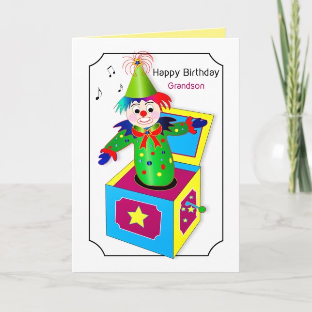 Birthday Grandson Jack in the Box Colourful Card (Front)