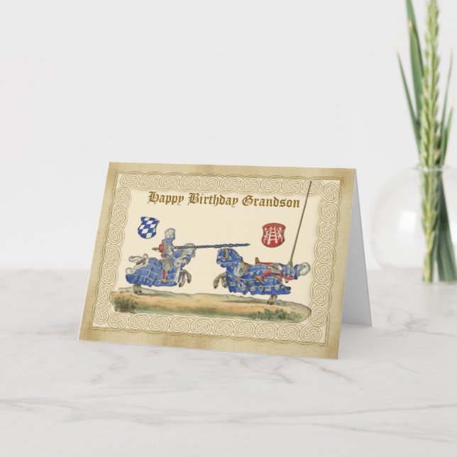 Birthday Grandson, knights Jousting, Horses full B Card (Front)