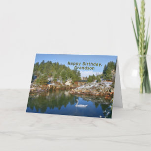 Birthday, Grandson, Mountain Lake, Swan, Card