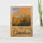 Birthday Grandson,  Sunkissed Winter Trees. Card<br><div class="desc">Happy Birthday Special Grandson,  with trees in Winter around a lake reflecting against orange sunlight.
Text says: (Outside)Happy Birthday to a very special Grandson(Inside) You deserve every happiness today.</div>