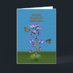 Birthday, Grandson, Sweet Peas and Butterflies Card<br><div class="desc">A fantasy image highlighted by purple sweet pea flowers with little faces watching two hovering monarch butterflies makes a colourful and whimsical birthday card.  Customise by changing the inside verse to anything you want.</div>