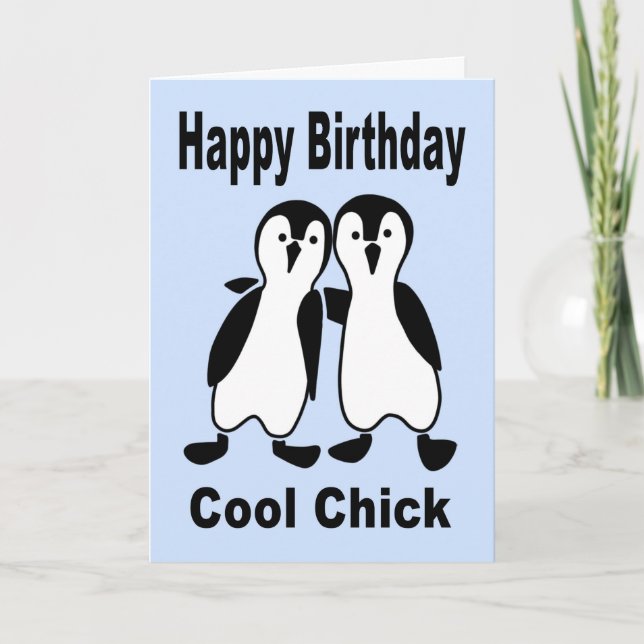 Birthday Graphic Style Cute Comical Penguin Couple Card (Front)