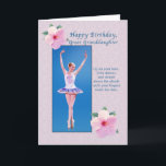 Birthday,  Great Granddaughter, Ballerina Card<br><div class="desc">This lovely little ballerina dressed in a purple and white costume is in an On Pointe position and reaching towards the sky surrounded by gorgeous pink hibiscus blossoms on this ballet themed image.  She has flowers in her strawberry blonde hair.</div>