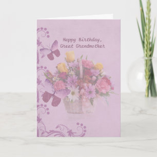 Birthday, Great Grandmother, Basket of Flowers Card