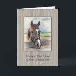 Birthday, Great Grandson, Brown Horse with Bridle Card<br><div class="desc">This birthday greeting card for a great grandson showing the image of a brown horse standing in the paddock has a soft and dreamy quality to it.  Customise it by changing the verse to suit your needs.</div>