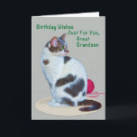 Birthday, Great Grandson, Green-Eyed Cat Card<br><div class="desc">A green-eyed cat and a ball of red yarn help you celebrate the birthday of someone special. Feel free to change the inside verse to suit your needs.</div>