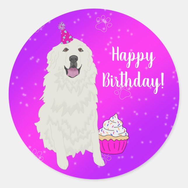 Birthday Great Pyrenees Classic Round Sticker (Front)