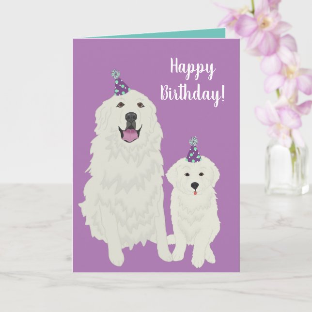 Birthday Great Pyrenees Mountain Dog Card (Orchid)