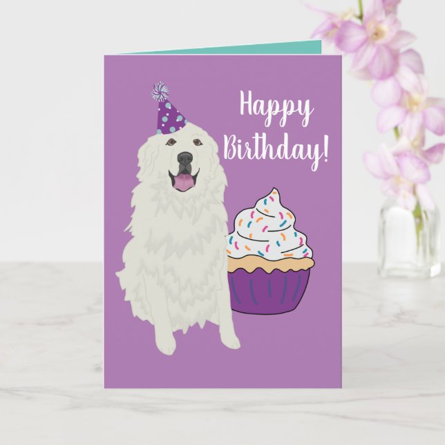 Birthday Great Pyrenees Mountain Dog Card (Orchid)