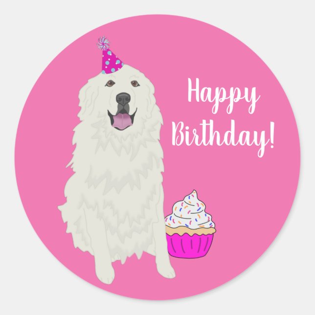 Birthday Great Pyrenees Mountain Dog  Classic Round Sticker (Front)