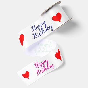 Birthday Green Blue Pink Red Hearts Satin Ribbon