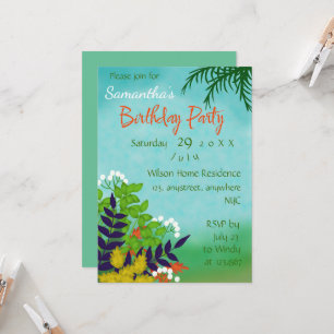 Birthday Green Garden Blue Sky Theme Invitation