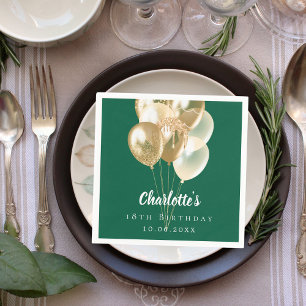 Birthday green gold balloons napkin