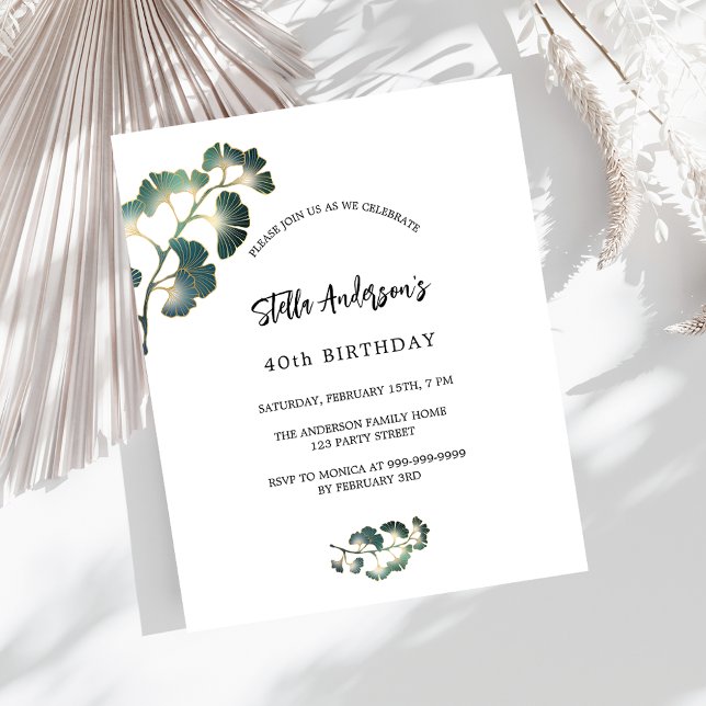 Birthday greenery white script budget invitation flyer (Creator Uploaded)