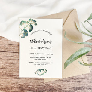 Birthday greenery white script elegant simple invitation postcard