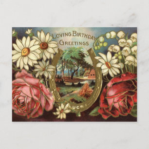 Birthday Greeting With Roses Postcard