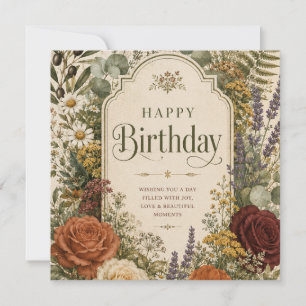 Birthday Greeting with Wildflowers ,Olive Branches Invitation