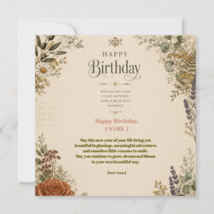 Birthday Greeting with Wildflowers ,Olive Branches Invitation