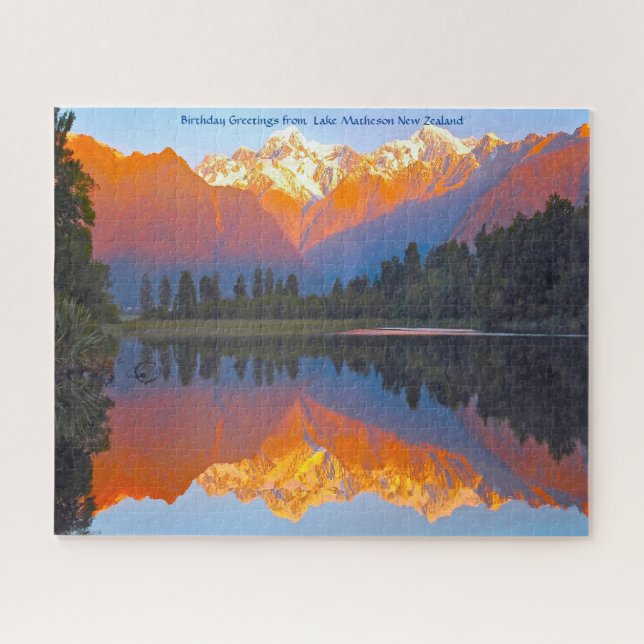 Birthday Greetings from  Lake Matheson New Zealand Jigsaw Puzzle (Horizontal)