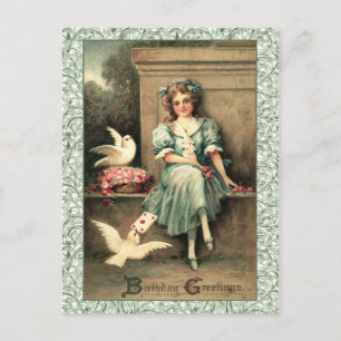 Birthday Greetings Girl & Doves Postcard
